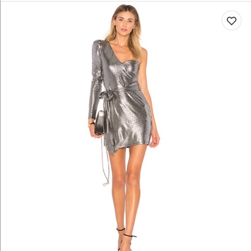 NBD Aoki Silver One Sleeve Dress Size Small